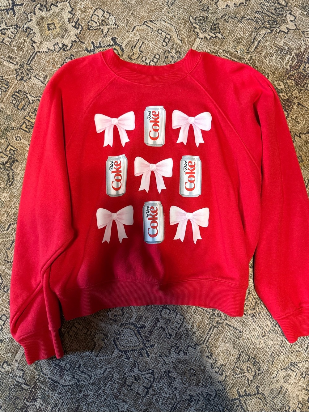 Red Graphic Sweatshirt with Diet Coke Bow Motif